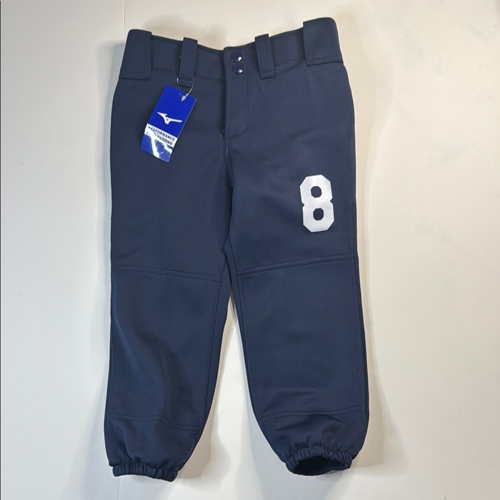 Mizuno Girls' Performance Plus Padding Navy Belted‎ Baseball Pants, #8, NWT